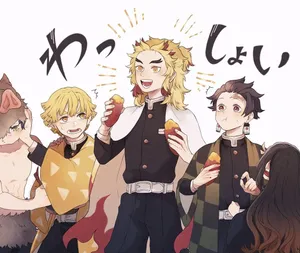 Rengoku And Tanjiro Determined In Battle Wallpaper