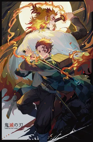 Rengoku And Tanjiro Standing Side By Side With Determination In Their Eyes! Wallpaper