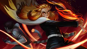 Rengoku Facing Akaza In An Epic Battle Wallpaper