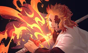 Rengoku's Fiery Blade Unleashed Wallpaper