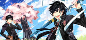 Renzo_ Shima_and_ Companion_ Under_ Cherry_ Blossoms Wallpaper