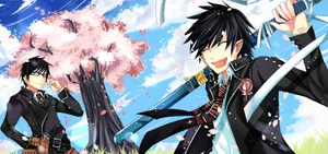 Renzo_ Shima_and_ Companion_ Under_ Cherry_ Blossoms Wallpaper