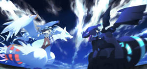 Reshiram And Zekrom Fighting In Sky Wallpaper