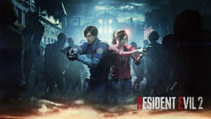 Resident Evil2 Leonand Claire Action Pose Wallpaper