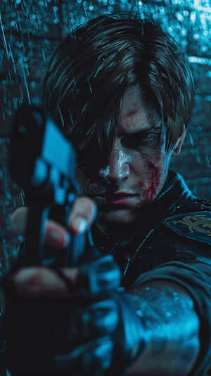 Resident Evil2 Remake Leon Aimingin Rain Wallpaper