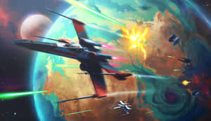 Resistance X-wing Fighter Soaring Through The Clouds Wallpaper