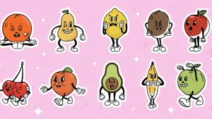 Retro_ Animated_ Fruit_ Characters Wallpaper
