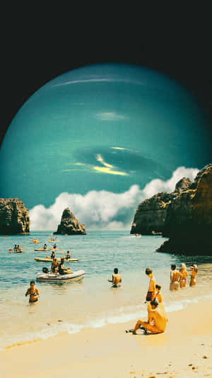 Retro_ Beach_ Day_with_ Giant_ Bubble Wallpaper