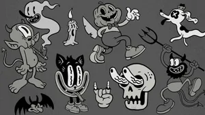 Retro Cartoon Monochrome Characters Wallpaper
