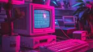 Retro Computer Setupin Purple Y2 K Aesthetic Wallpaper