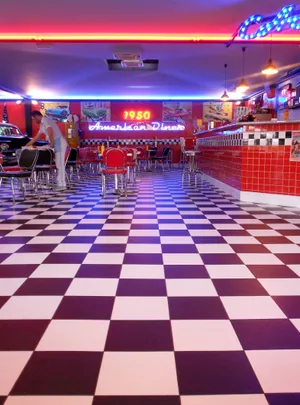 Retro Diner Chess Floor Tiles Wallpaper