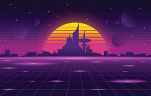 Retro Futurism Far City View Wallpaper