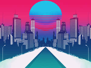 Retro Futuristic Cityscape Art Wallpaper