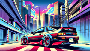 Retro Futuristic Cityscape Car Wallpaper