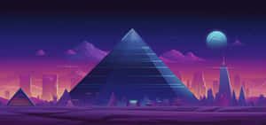 Retro Futuristic Neon Pyramids Landscape Wallpaper