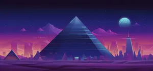 Retro Futuristic Neon Pyramids Landscape Wallpaper