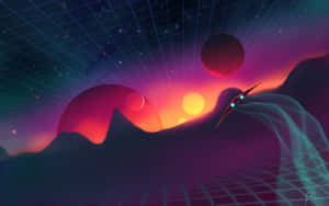 Retro Futuristic Space Landscape Wallpaper