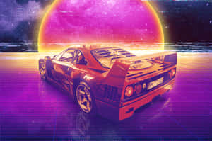 Retro Futuristic Sports Car Sunset Wallpaper