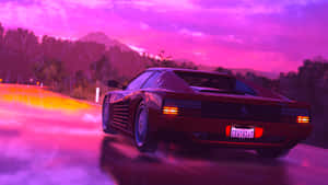 Retro Futuristic Sports Car Sunset Drive Wallpaper