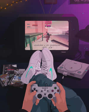 Retro_ Gaming_ Session_ Illustration Wallpaper