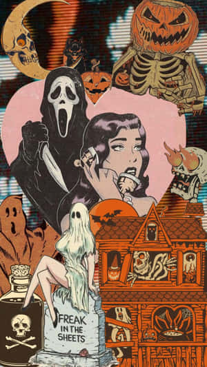 Retro Halloween Collage Art Wallpaper