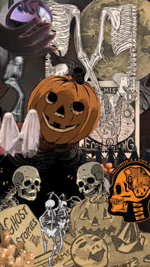 Retro Halloween Collage Vintage Elements Wallpaper