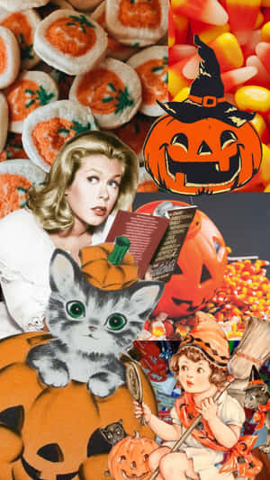 Retro Halloween Collage Vintage Imagery Wallpaper