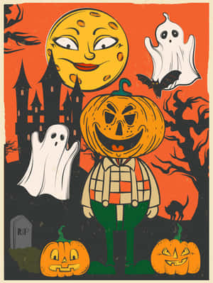 Retro Halloween Illustration Wallpaper