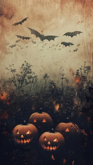 Retro Halloween Pumpkinsand Bats Wallpaper