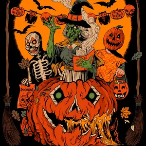 Retro Halloween Witch Skeleton Pumpkin Party Wallpaper