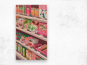 Retro Japanese Snack Aisle Aesthetic Wallpaper