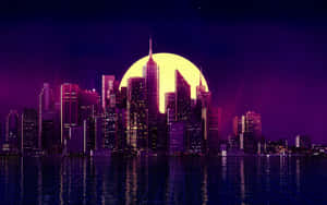 Retro Neon Cityscape Sunset Wallpaper