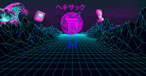 Retro Neon Landscape Art Wallpaper