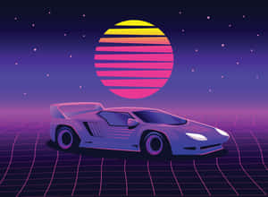 Retro Neon Sports Car Sunset Wallpaper