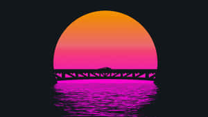 Retro Neon Sunset Bridge Silhouette Wallpaper