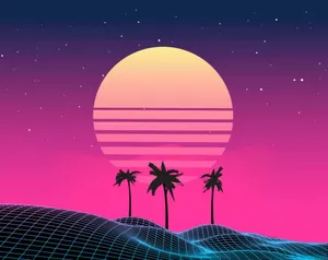 Retro Neon Sunset Landscape Wallpaper
