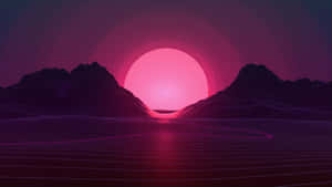 Retro Neon Sunset Landscape Wallpaper