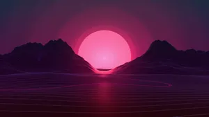 Retro Neon Sunset Landscape Wallpaper