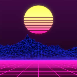 Retro Neon Sunset Landscape Wallpaper