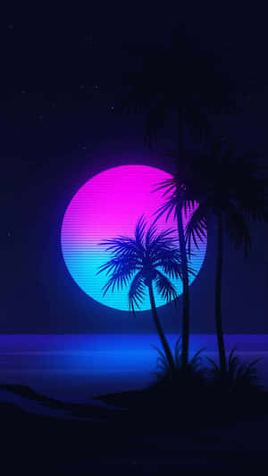 Retro Neon Sunset Palms Wallpaper