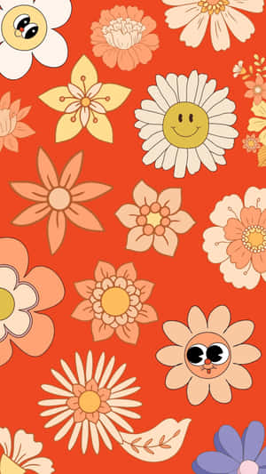 Retro Smiling Flowers Pattern Wallpaper