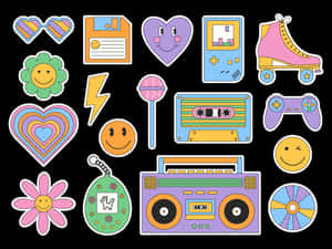 Retro Stickers Collection Wallpaper