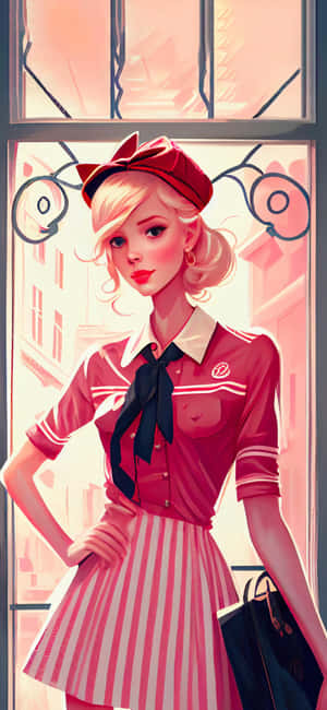 Retro Styled Preppy Girl Illustration Wallpaper