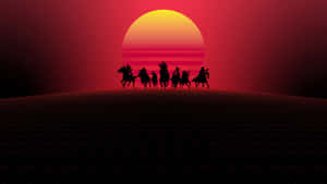 Retro Sunset Cowboy Silhouettes Wallpaper