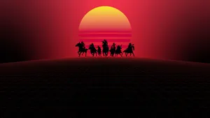 Retro Sunset Cowboy Silhouettes Wallpaper