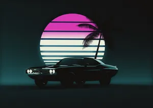 Retro Synthwave Car Silhouette Wallpaper