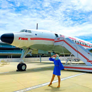 Retro T W A Flight Attendant Posing Wallpaper