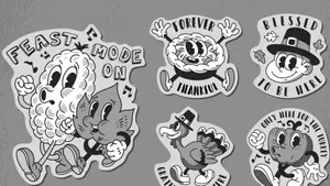 Retro Thanksgiving Cartoon Stickers Wallpaper