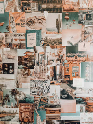 Retro Travel Collage Wall Aesthetic Wallpaper