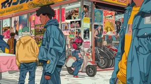 Retro Urban Scene_ Anime Style Wallpaper